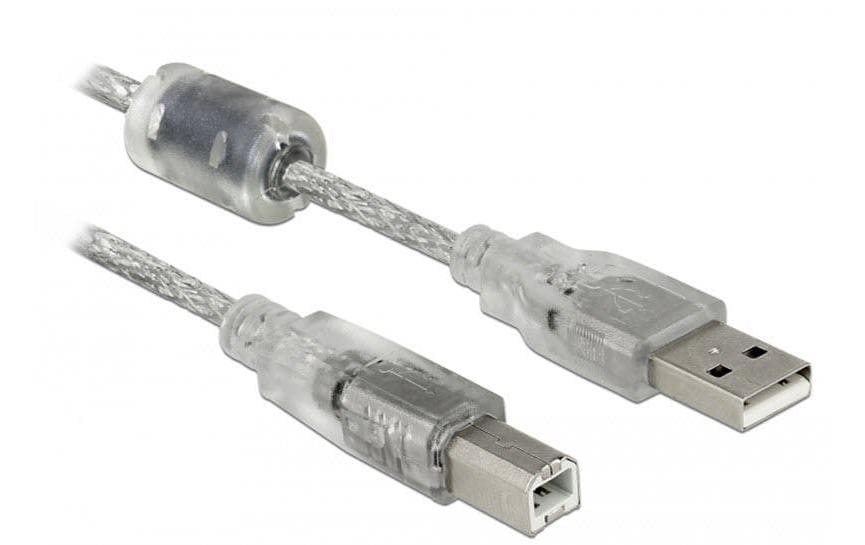 USB2-Kabel 0.5m A-B, Ferritkern Geeignet für Drucker u. Scanner,transparent