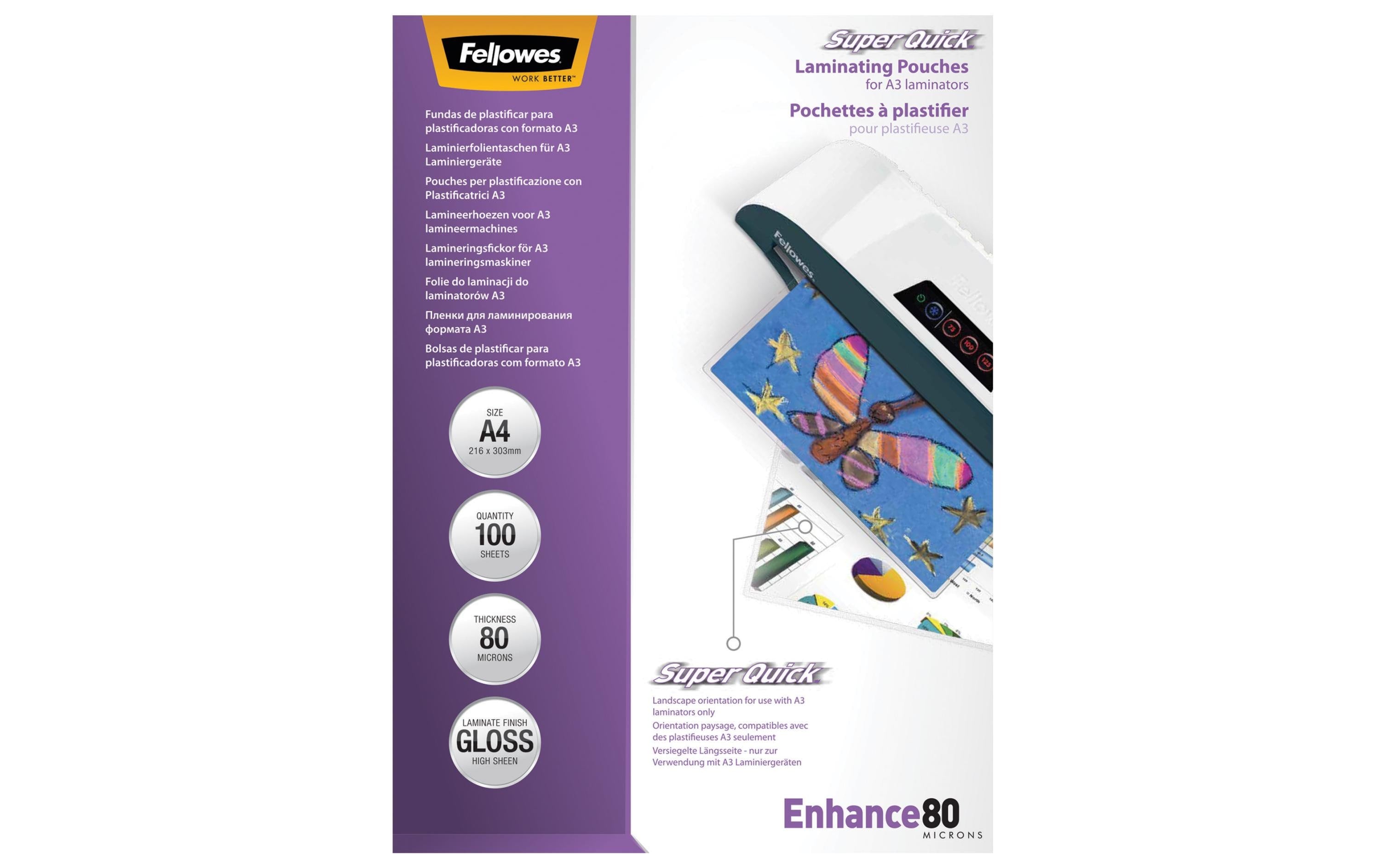 Fellowes Laminierfolien SuperQuick A4 80 Mikron, 100 Stück, 216x303mm