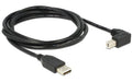 USB2.0-Kabel A-B: 2m, schwarz USB-B Seite 90°gewinkelt