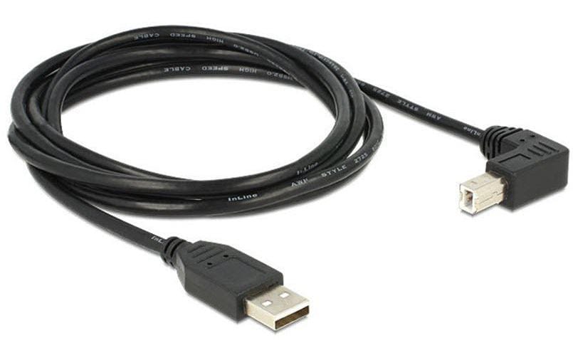 USB2.0-Kabel A-B: 2m, schwarz USB-B Seite 90°gewinkelt