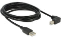 USB2.0-Kabel A-B: 3m, schwarz USB-B Seite 90°gewinkelt