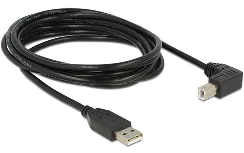 USB2.0-Kabel A-B: 3m, schwarz USB-B Seite 90°gewinkelt