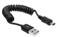 USB-mini-Kabel Spiralkabel: 20-60cm MiniB Stecker, schwarz