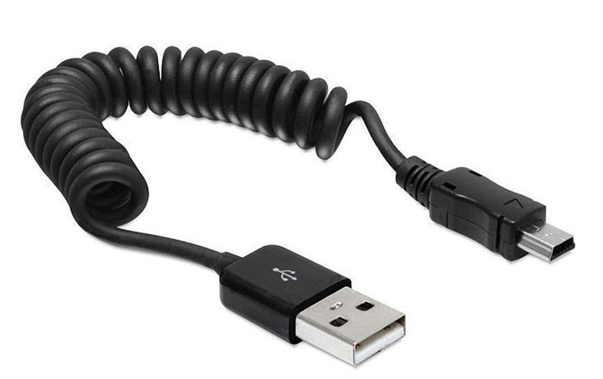 USB-mini-Kabel Spiralkabel: 20-60cm MiniB Stecker, schwarz