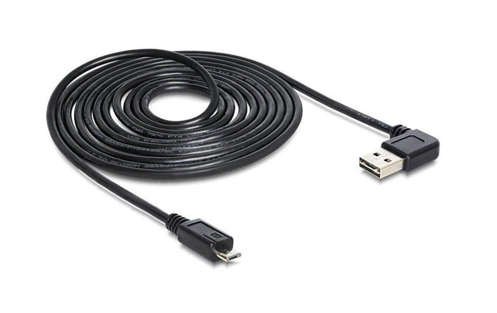 USB2.0-Kabel Easy A-MicroB: 3m USB-A Seite 90° gew. beidseitig einsteckbar