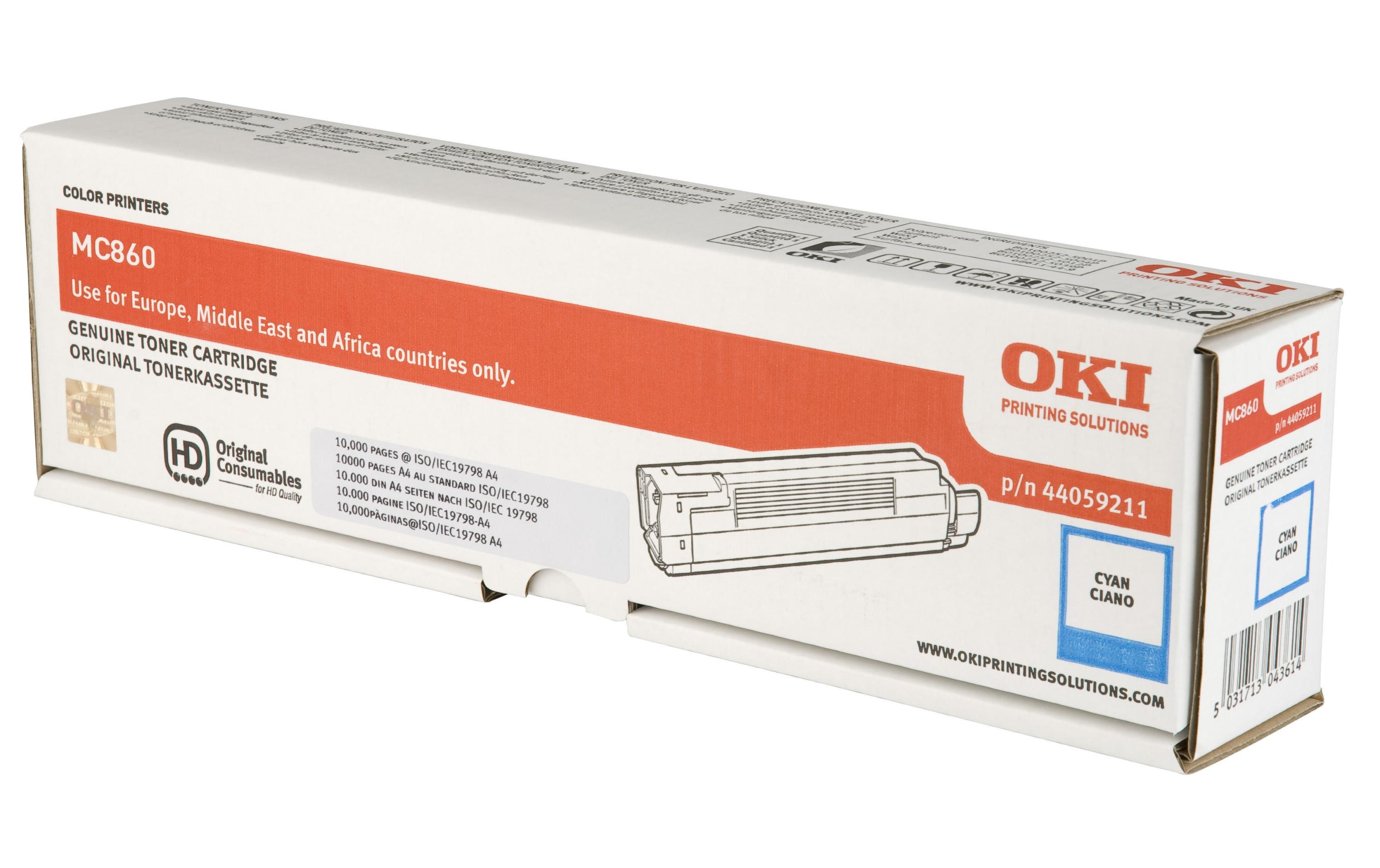 Toner cyan zu OKI MC860 44059211, 10000 A4 Seiten