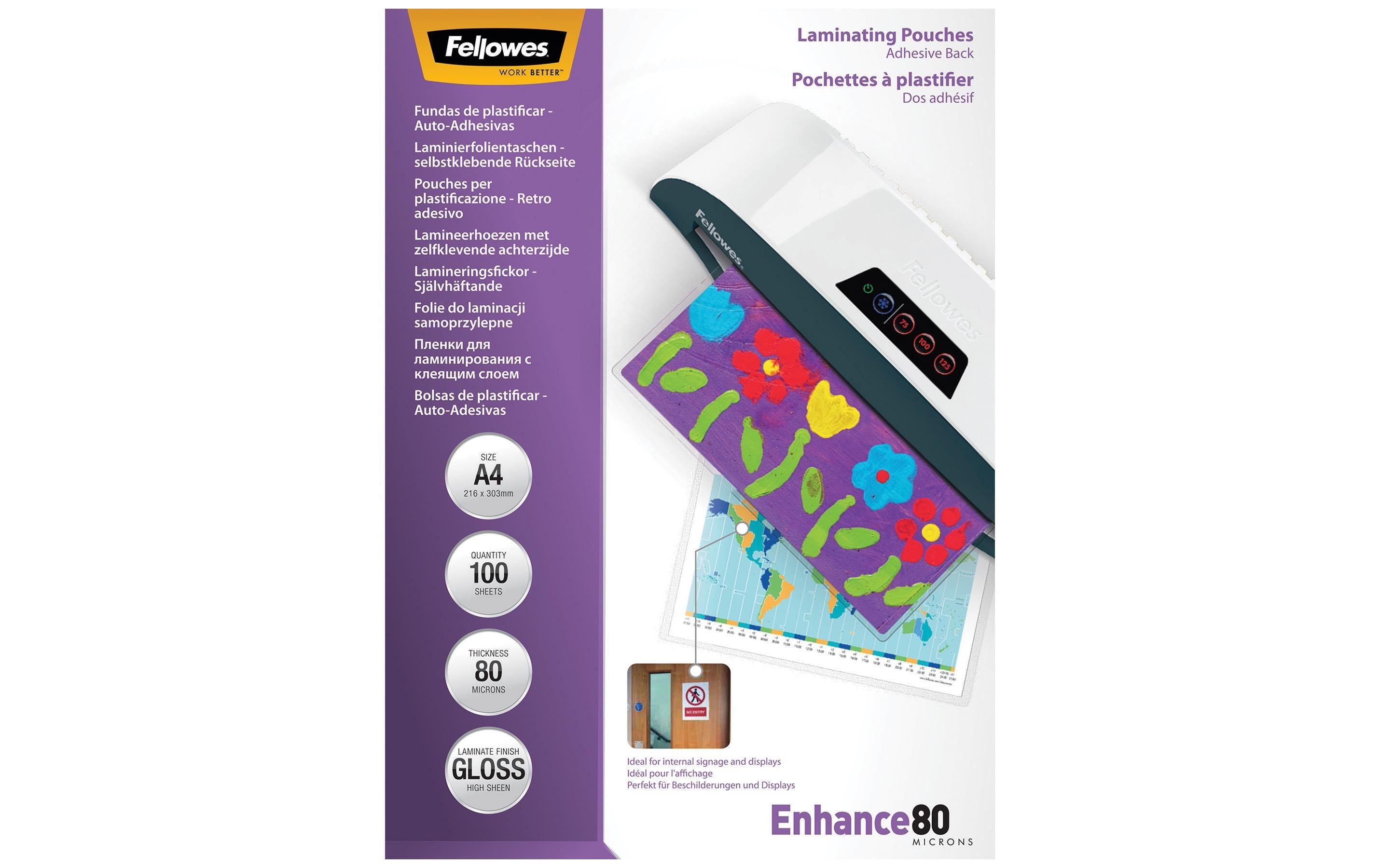 Fellowes selbskleb. Laminierf. A4, 80 Mikr. 100 Stück, 216x303mm