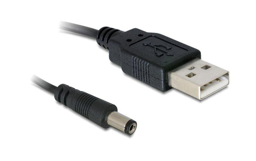 USB2.0-Stromkabel A-5VOLT, 1m, schwarz Hohlstecker 5.5mm/2.1mm gerade