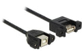 USB2.0-Kabel A-B: 25cm, beidseitig Einbau Buchse-Buchse, mit Schrauben