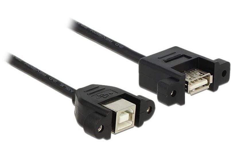 USB2.0-Kabel A-B: 25cm, beidseitig Einbau Buchse-Buchse, mit Schrauben