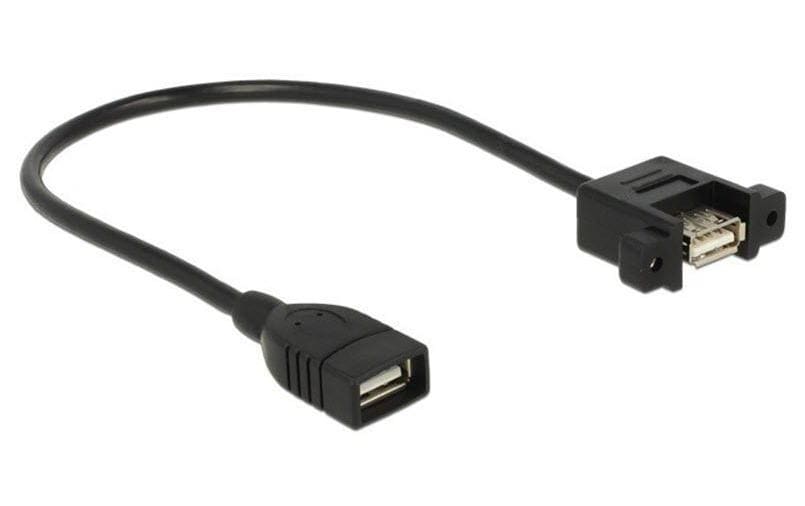 USB2.0-Kabel A-A: 25cm,zum einseitig Einbau Buchse-Buchse, mit Schrauben