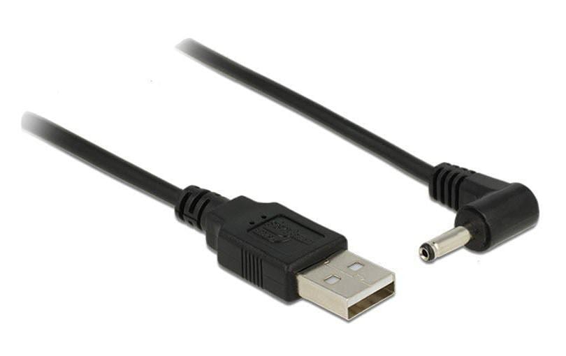 USB2.0-Stromkabel A - 5VOLT, 1.5m, schwarz Hohlstecker 3.5mm/1.35mm gewinkelt