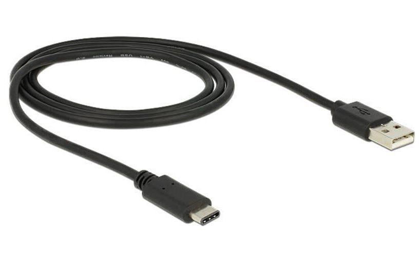 USB2.0-Kabel A-TypC: 1m, schwarz max. 480Mbps, Typ-C