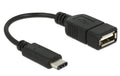 USB2.0-Adapterkabel A-C, 15cm, schwarz max. 480Mbps, A-Buchse - Typ-C Stecker