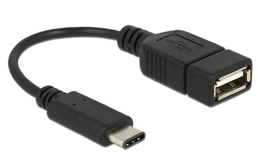USB2.0-Adapterkabel A-C, 15cm, schwarz max. 480Mbps, A-Buchse - Typ-C Stecker