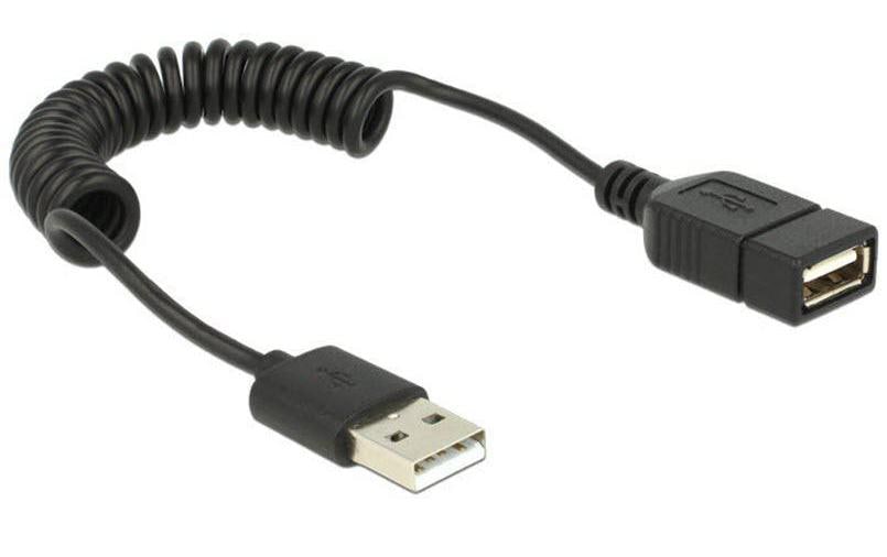 USB2.0 Verlängerungskabel A-A, schwarz Spiralkabel, 20-60cm