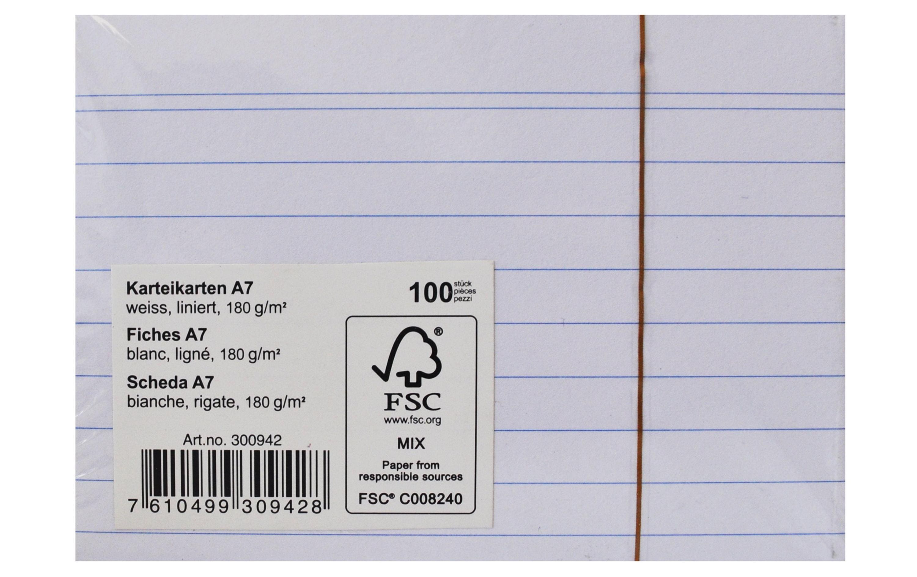 Office Karteikarten A7 weiss liniert, 180g, 100 Blatt