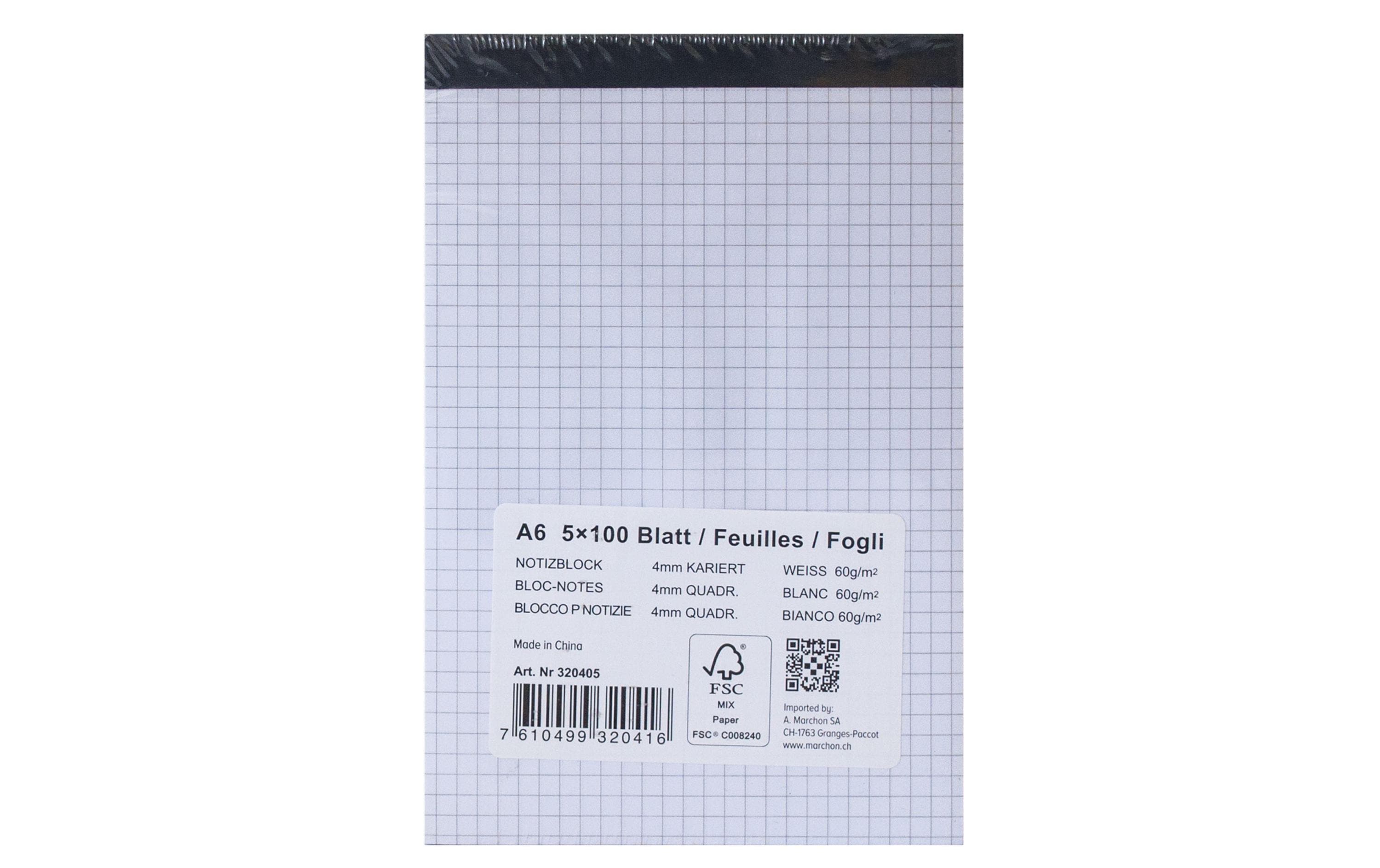 Office Notizblock A6 kariert 5 Stk., 100 Blatt