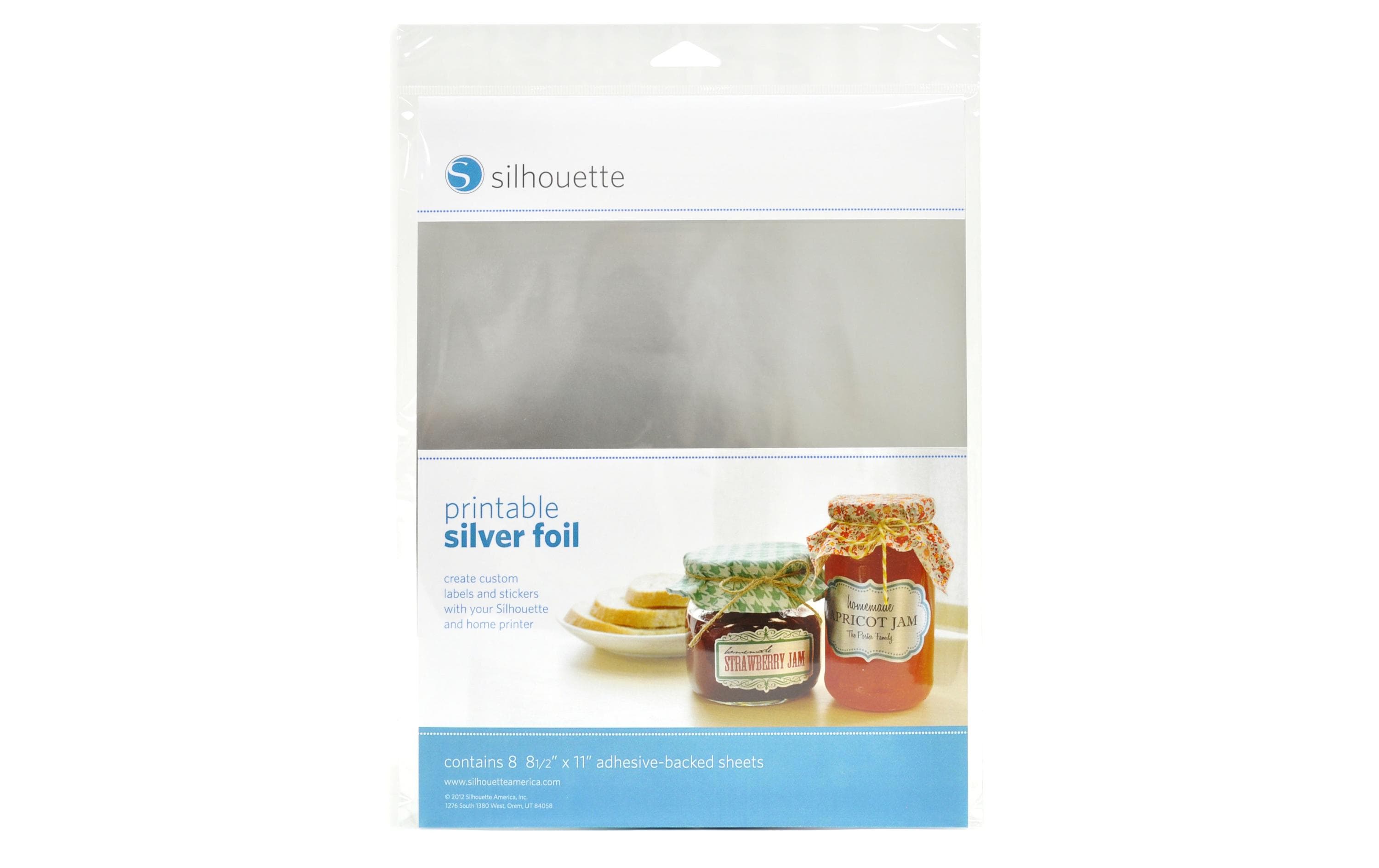 Silhouette Bedruckbare Silberfolie Set mit 8 Stück, selbstklebende Rückseite
