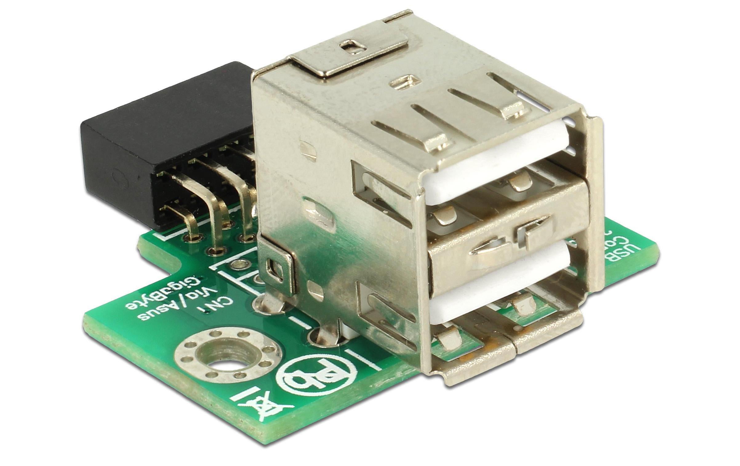 Delock USB Buchse zu 9 Pin Pfostenbuchse 2x USB 2.0 Type-A, 9 Pin USB 2.0, verbaubar