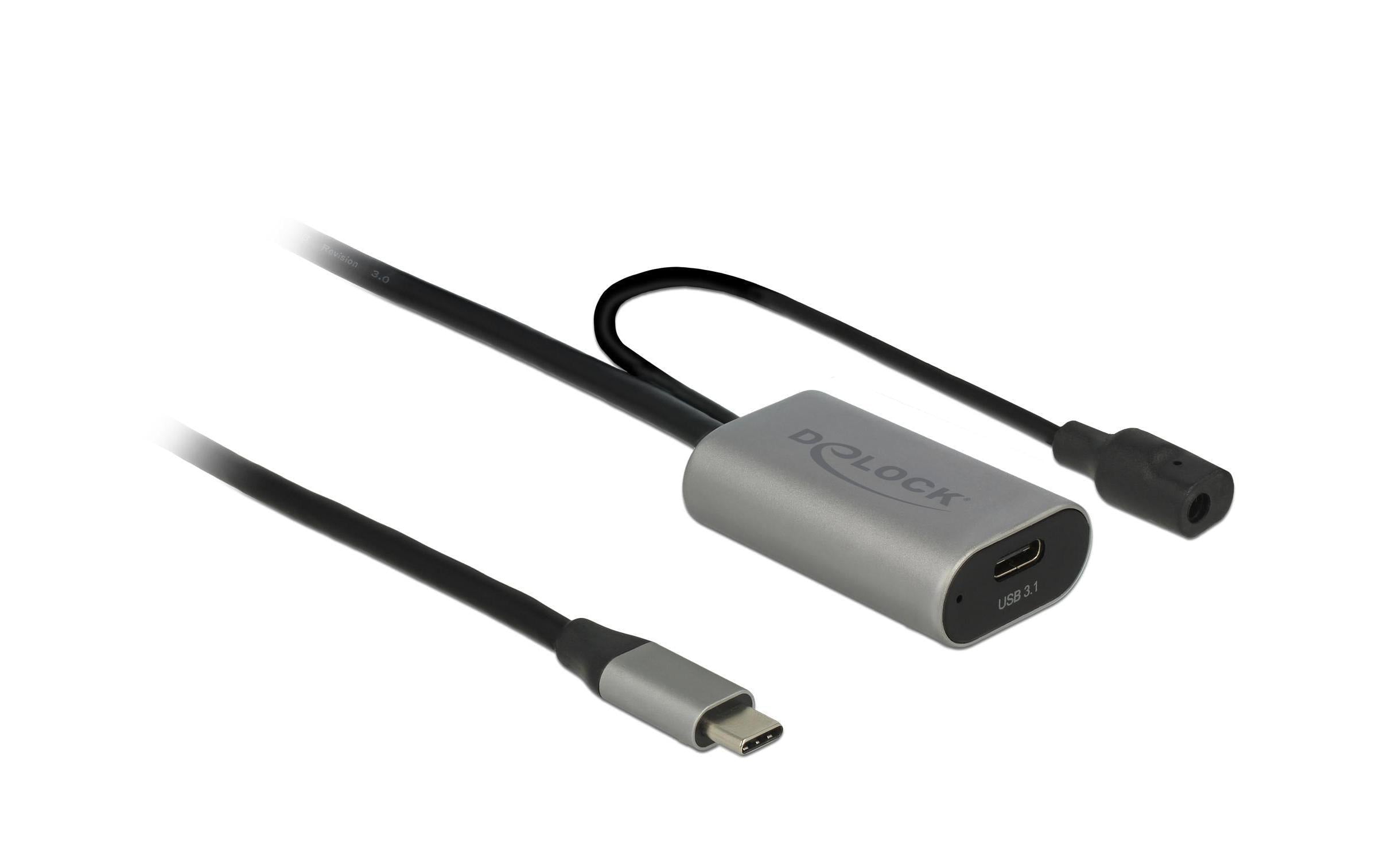 Delock USB 3.1, Type-C zu Type-C aktives Verlängerungskabel, 5 m, DC