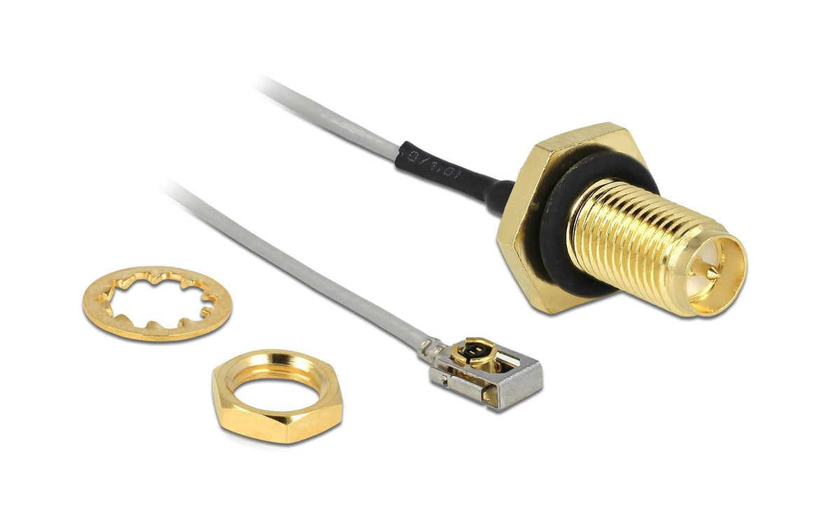 Delock RP-SMA-Bu - MHF(I-Pex)LK Kabel zum Einbau, 10cm, spritzwassergesch.