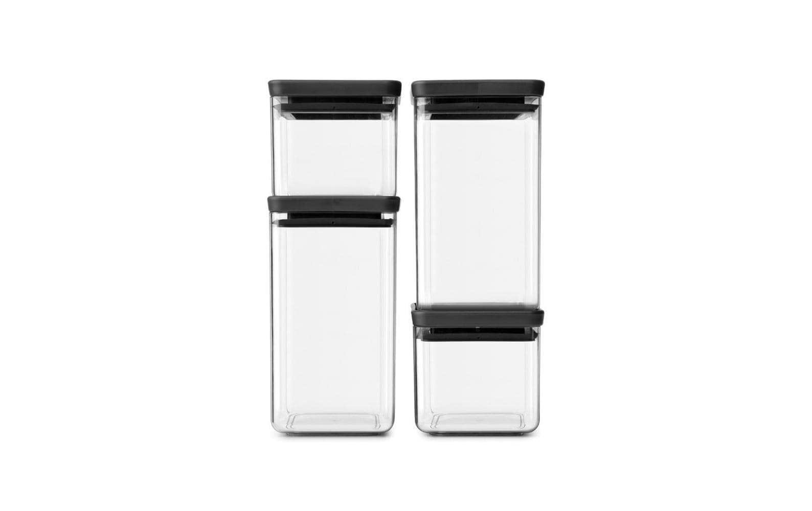 Brabantia 4er-Set Vorratsdose eckig 2x0,7 + 2x1,6, Dark Grey