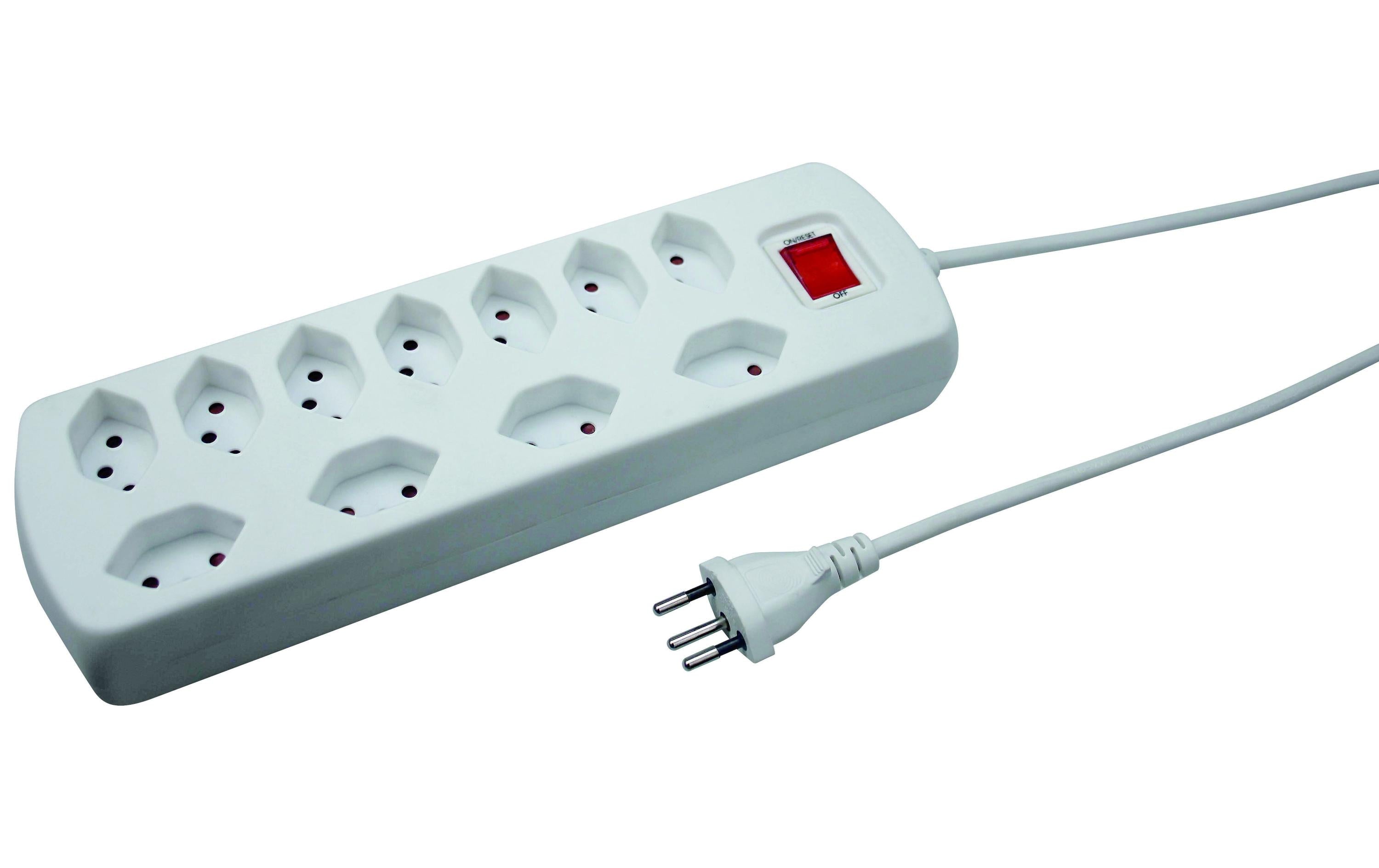 Steckdosenleiste 11xT13, 7x längs, 4x quer mit Schalter, 1.5m Kabel, mit Kinderschutz