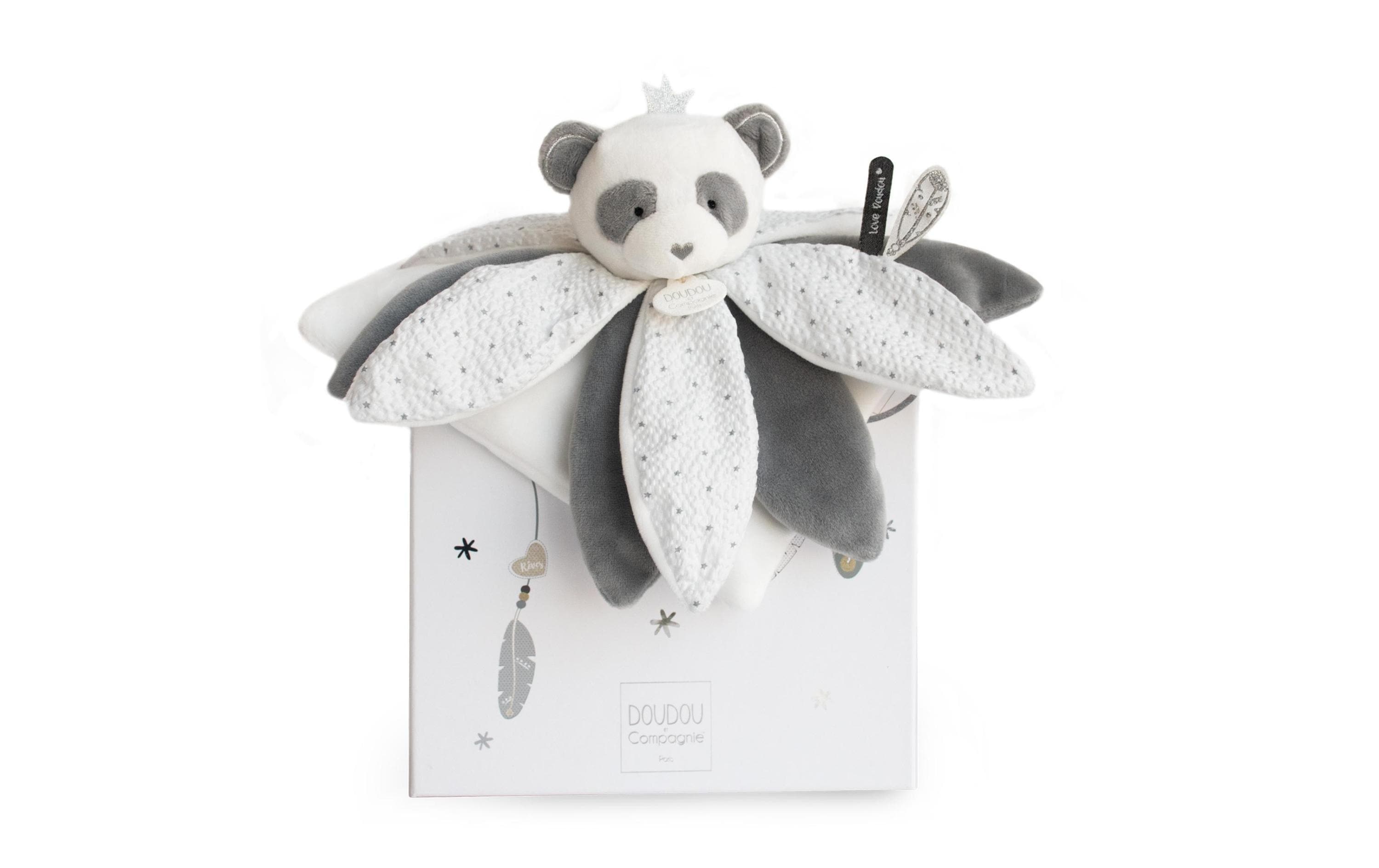 DouDou Geschenkset ATTRAPE-REVE pétales Schmusetuch Panda 26cm