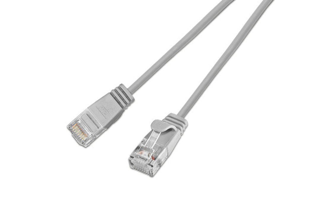 Wirewin Slim Patchkabel: UTP, 2m, grau Cat.6, AWG36, Klinkenschutz, rund, 2.8mm