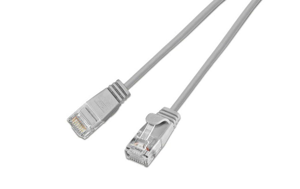 Wirewin Slim Patchkabel: UTP, 5m, grau Cat.6, AWG36, Klinkenschutz, rund, 2.8mm