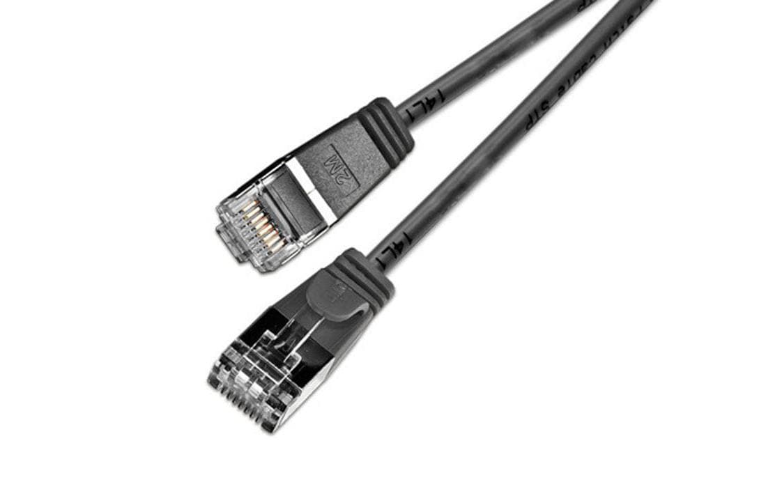 Slim Wirewin Pachkabel: U/FTP, 2m, schwarz Cat.6, AWG36, 100% Kupfer, geschirmt, 4mm