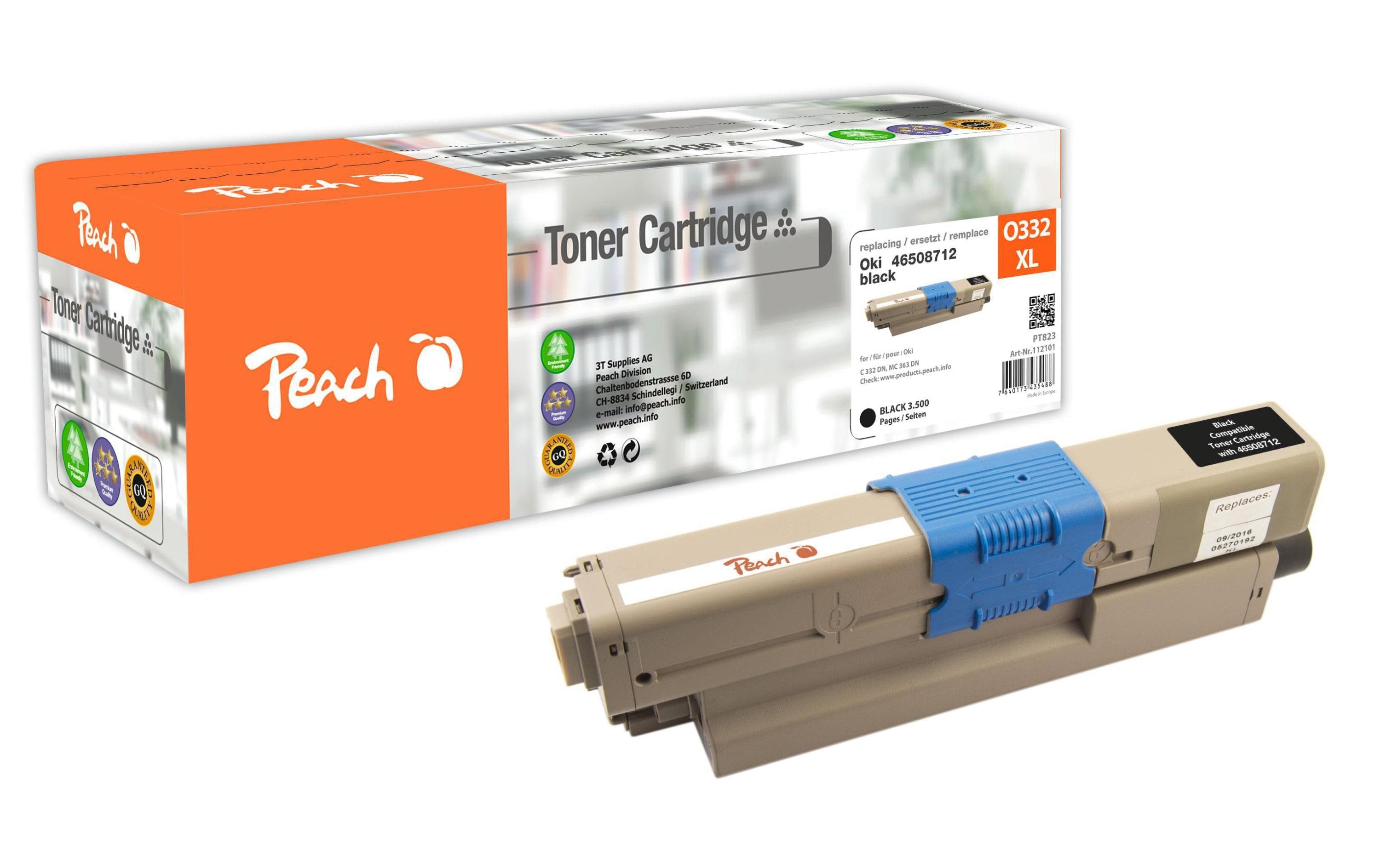 Peach Toner OKI 46508712 black 3500 Seiten, zu C332/MC363