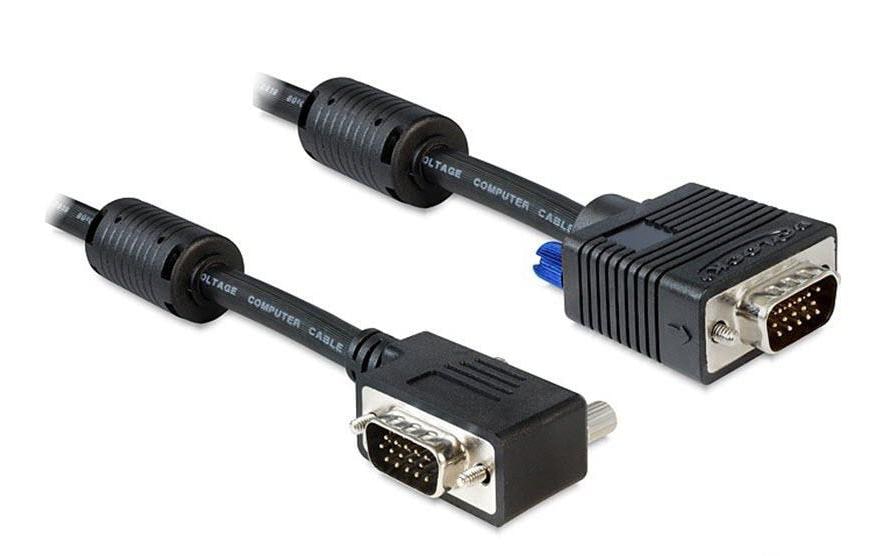 Monitorkabel VGA, M/M, 2 Meter, gewinkelt Stecker-Stecker, 2xFerritkern, 15Pin
