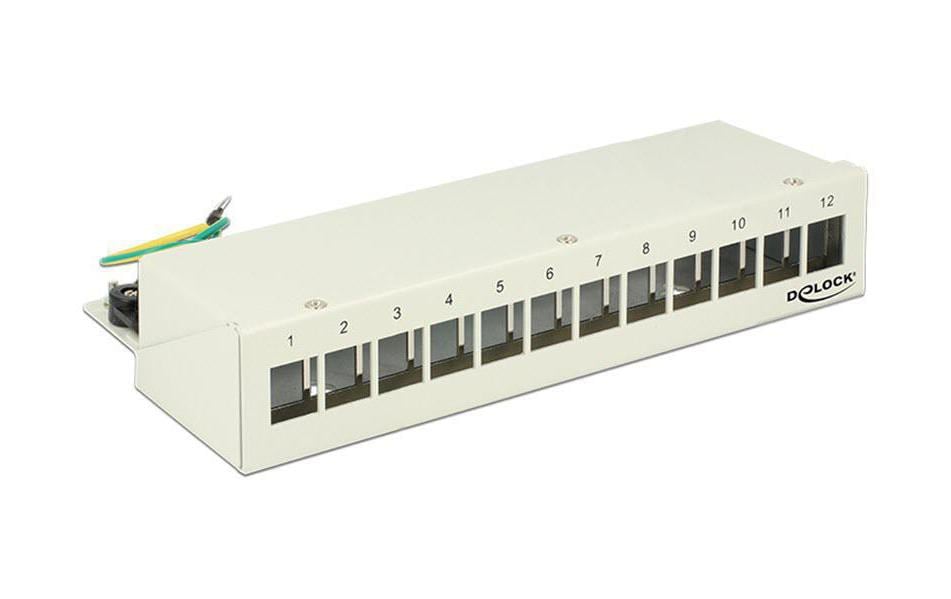 12-Port Desktop Patchpanel,  Hutschienenkit grau, für 12 Keystone Module