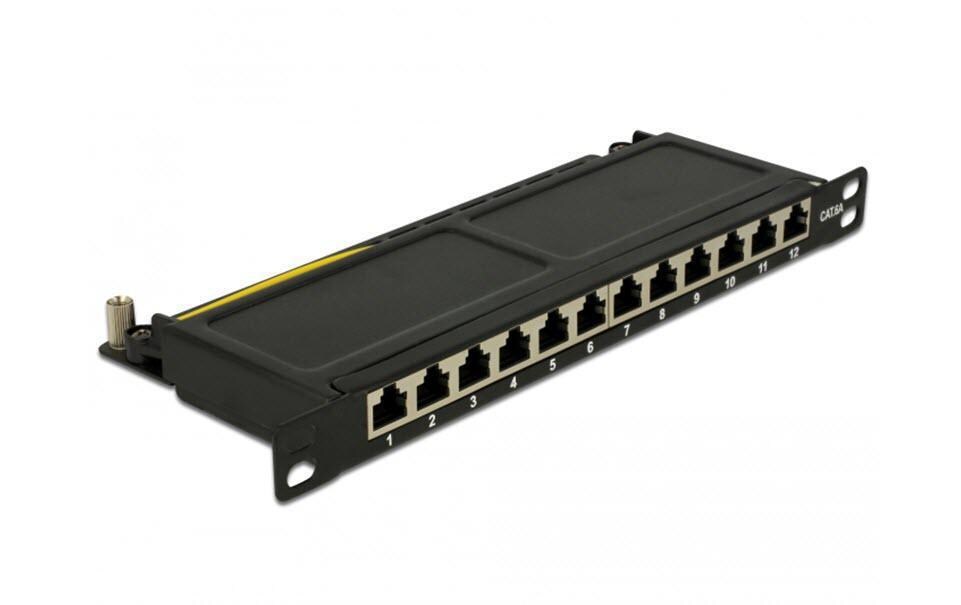 12-Port 10"Patchpanel Cat.6A, geschirmt schwarz, 12x RJ-45, LSA, 0.5HE