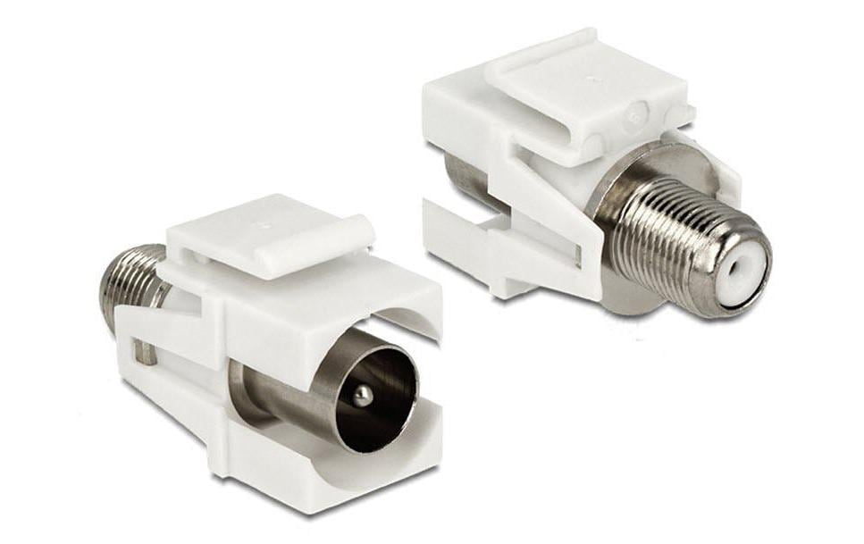 Delock Keystone IEC - F (extern - intern) Stecker-Buchse, weiss, Flache Montage