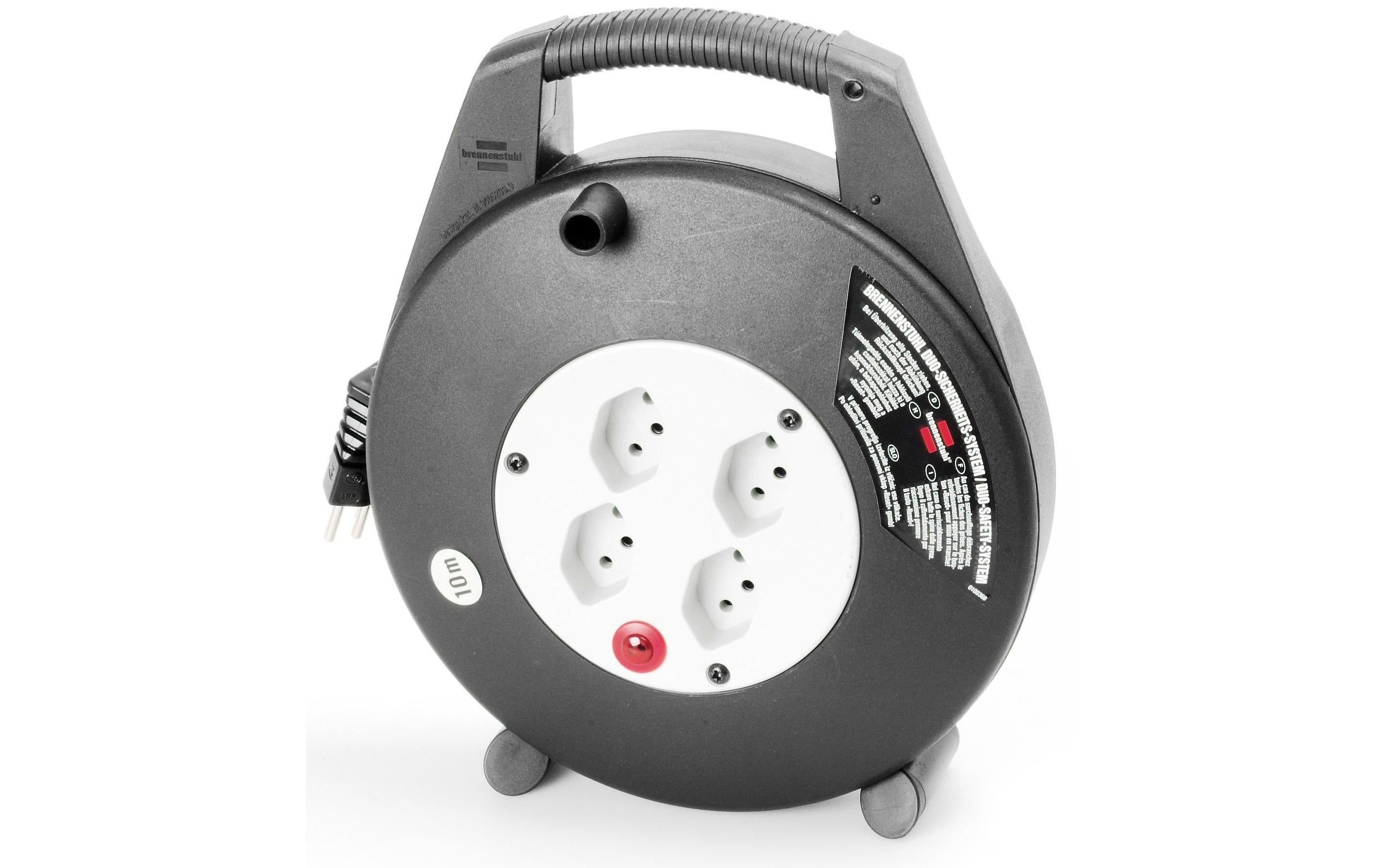 Kabelrolle Vario-Line VL-X, 10m, schwarz mit 4 T13 Steckdosen,mit Sicherheits-System
