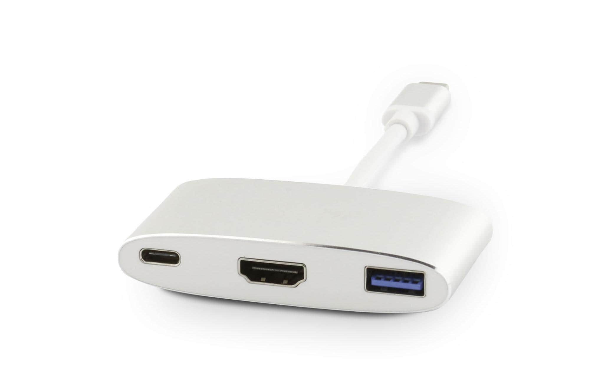 LMP USB-C 3.1 zu HDMI&USB3.0 Adapter Aluminium Gehäuse, silber,inkl. USB-C Laden