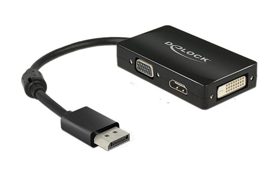 Displayport 1.1 zu HDMI/VGA/DVI Adapter benötigt DP++ Anschluss, schwarz, passiv
