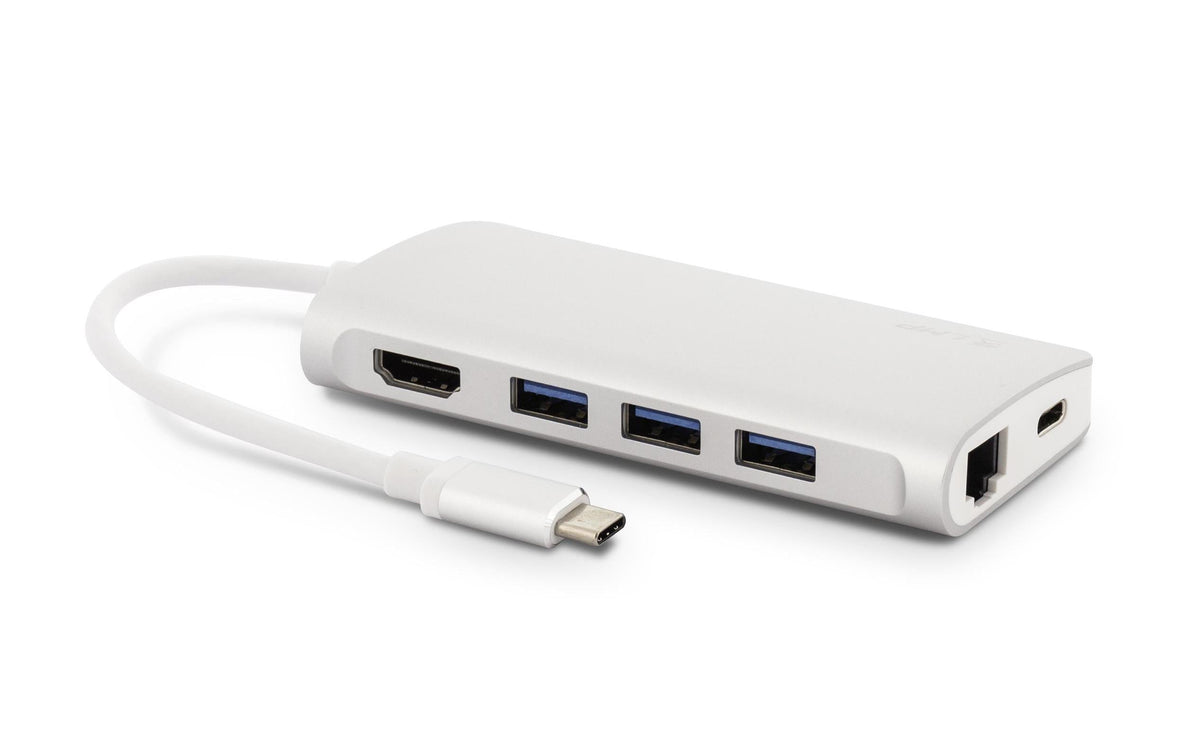 LMP USB-C 3.1 zu HDMI&3xUSB3.0&LAN&MicroSD Aluminium Gehäuse, silber,inkl. USB-C Laden