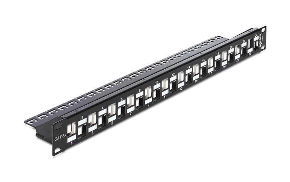 24-Port 19" Patchpanel, abgestuft schwarz,  für Keystone Module