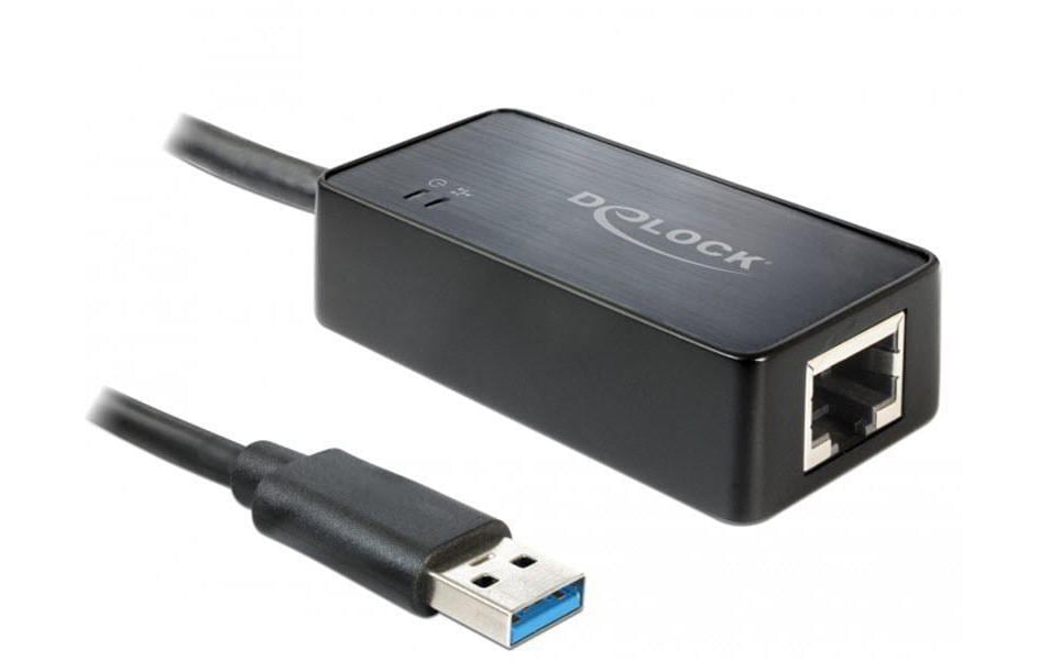 Delock: USB3.0 zu LAN Adapter, schwarz 10/100/1000Mbps Gigabit, schwarz