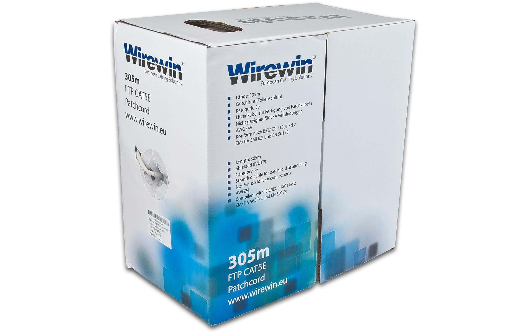 Wirewin Patchkabel: F/UTP, 305m Cat.5e, 1Gbps, 100MHz, grau