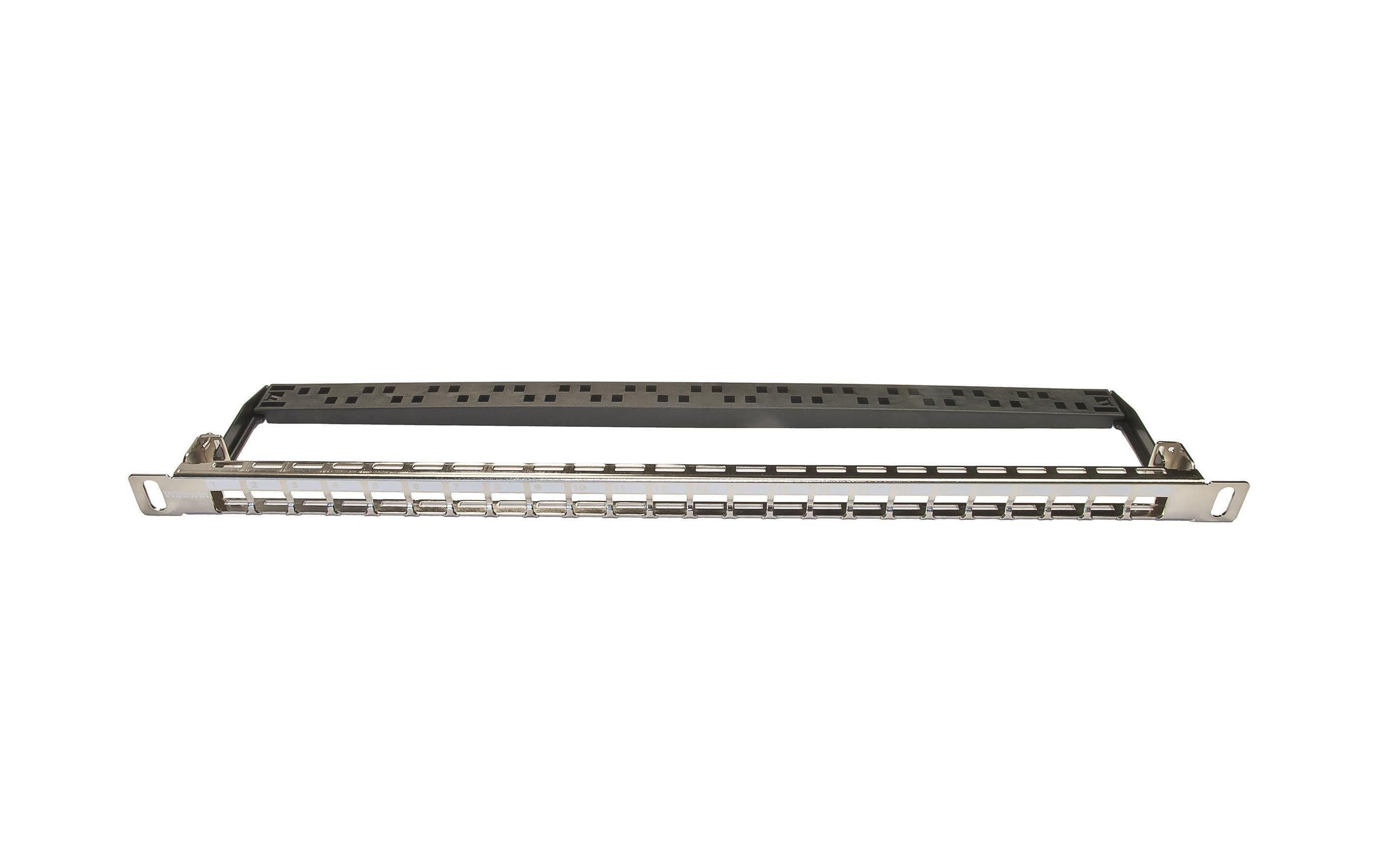 24-Port 0.5 HE Patchpanel, geschirmt Nickel, Leerpanel für Keystone Modul 19"