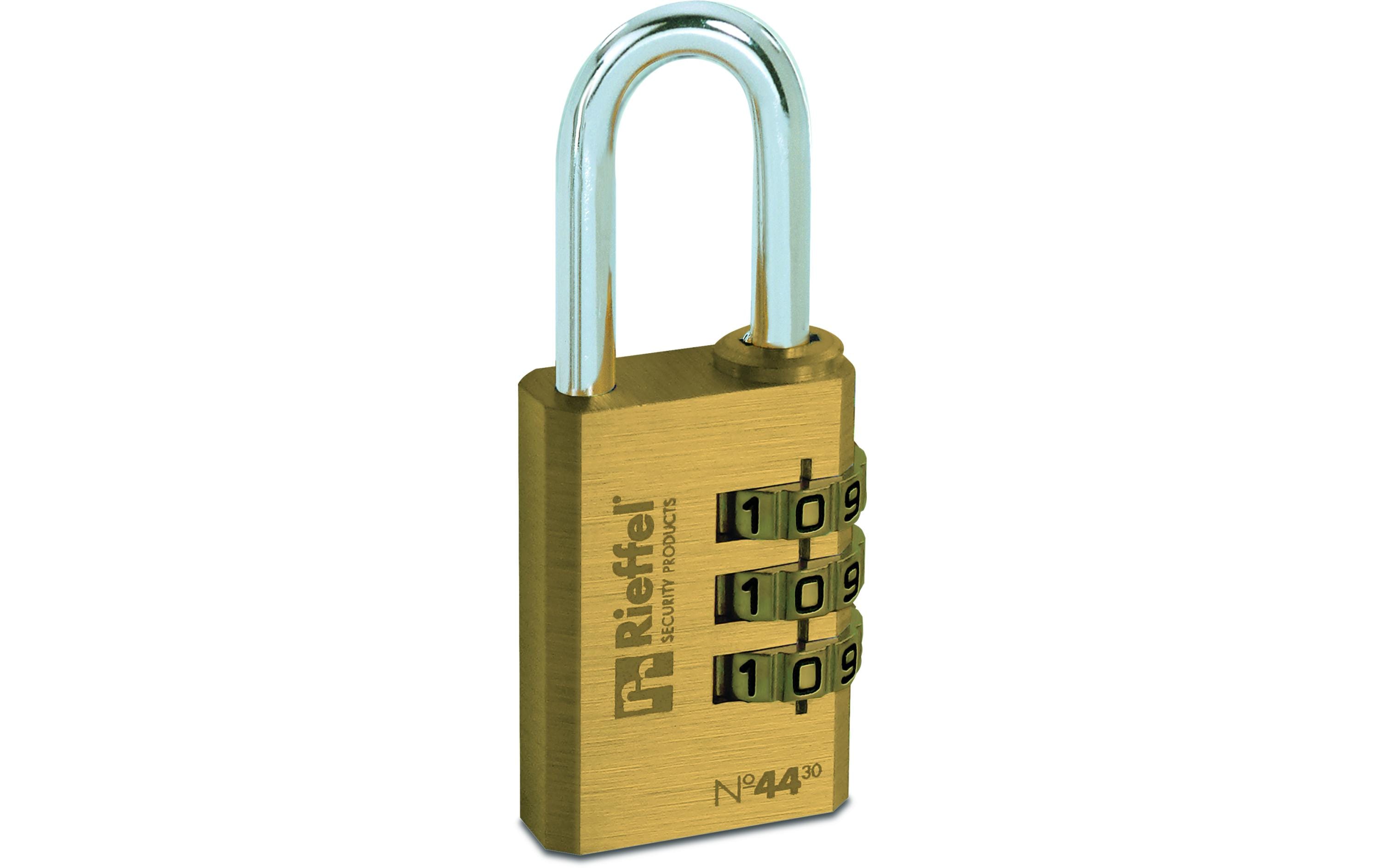 Rieffel Vorhängegschloss Messing Nr. 44 SB Zahlencode, Gr. 30x28mm