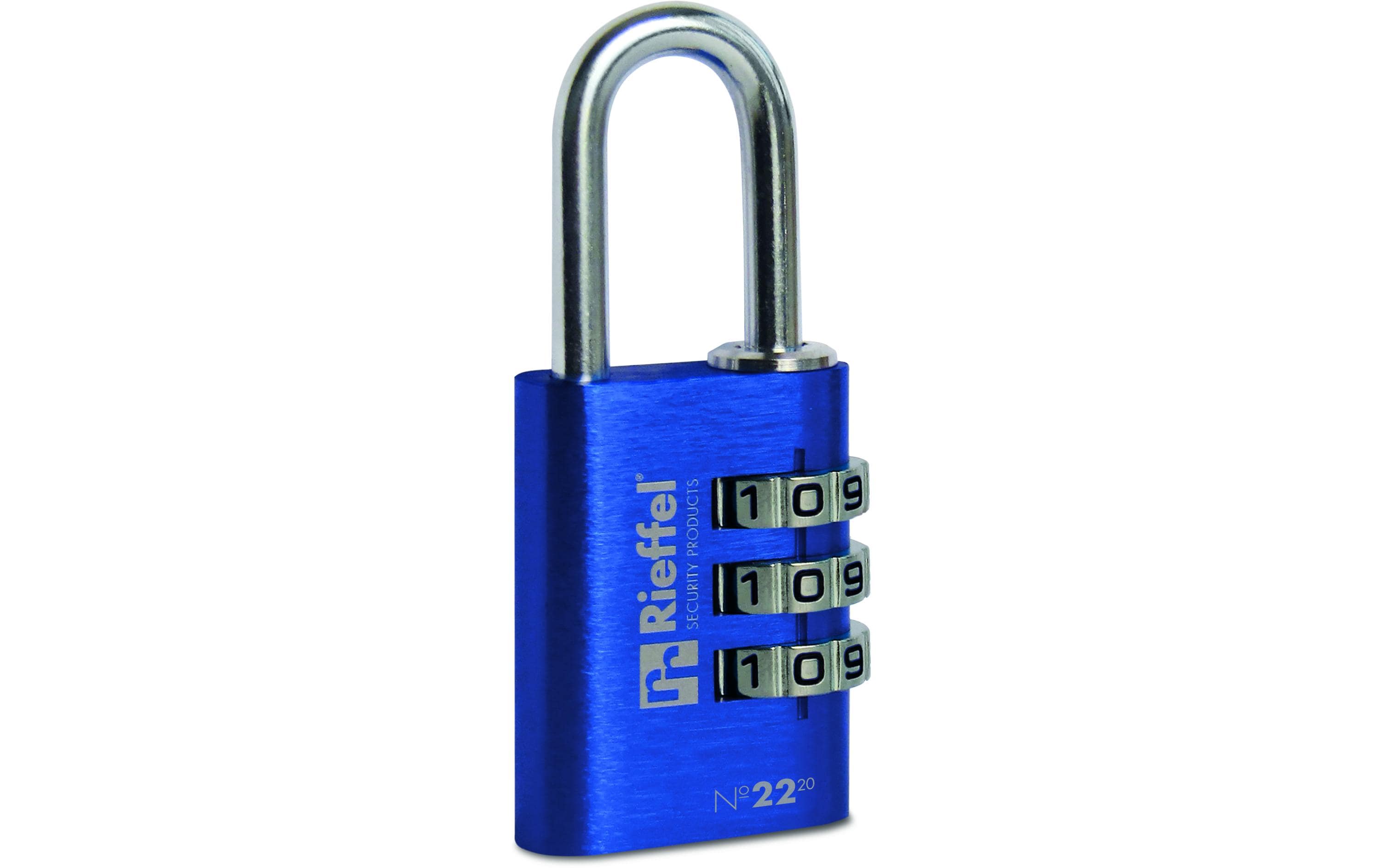 Rieffel Vorhängeschloss Aluminium Nr. 22 SB Zahlencode, blau, Gr. 20x20mm