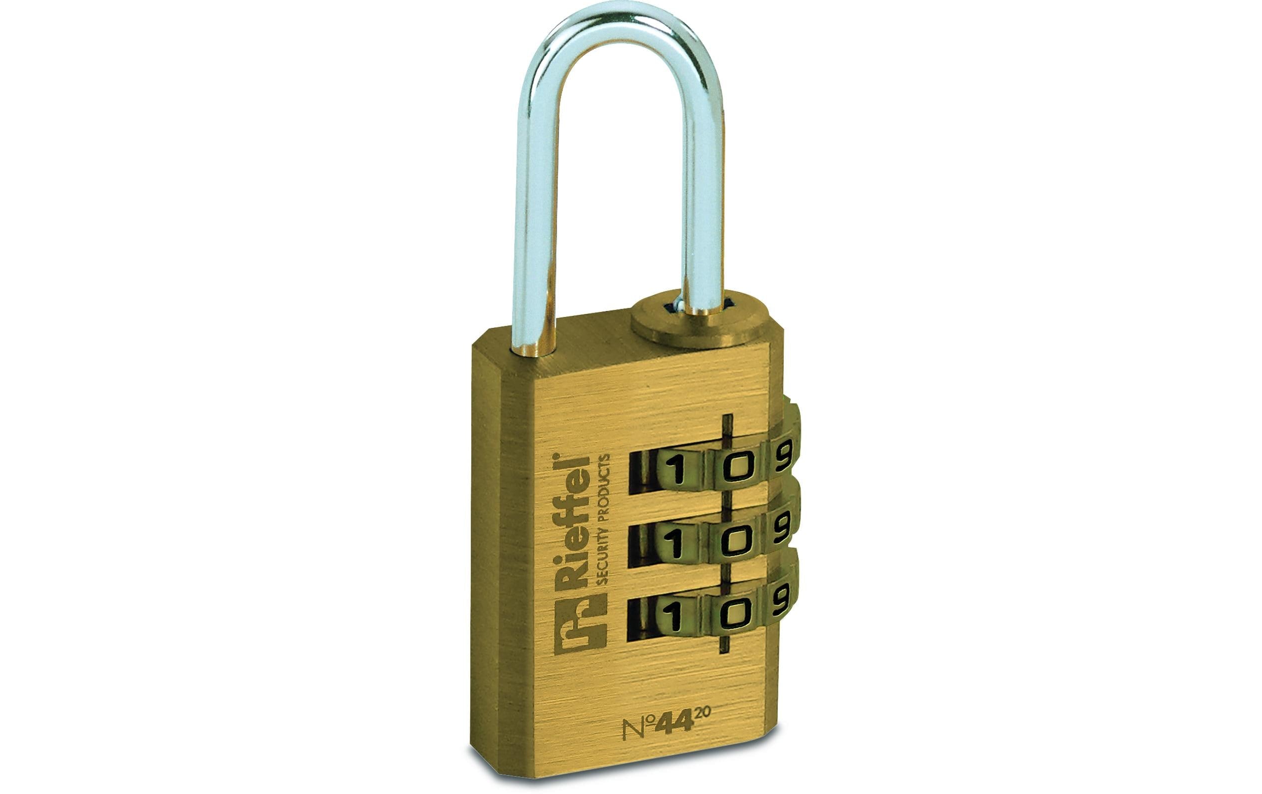 Rieffel Vorhängegschloss Messing Nr. 44 SB Zahlencode, Gr. 20x20mm