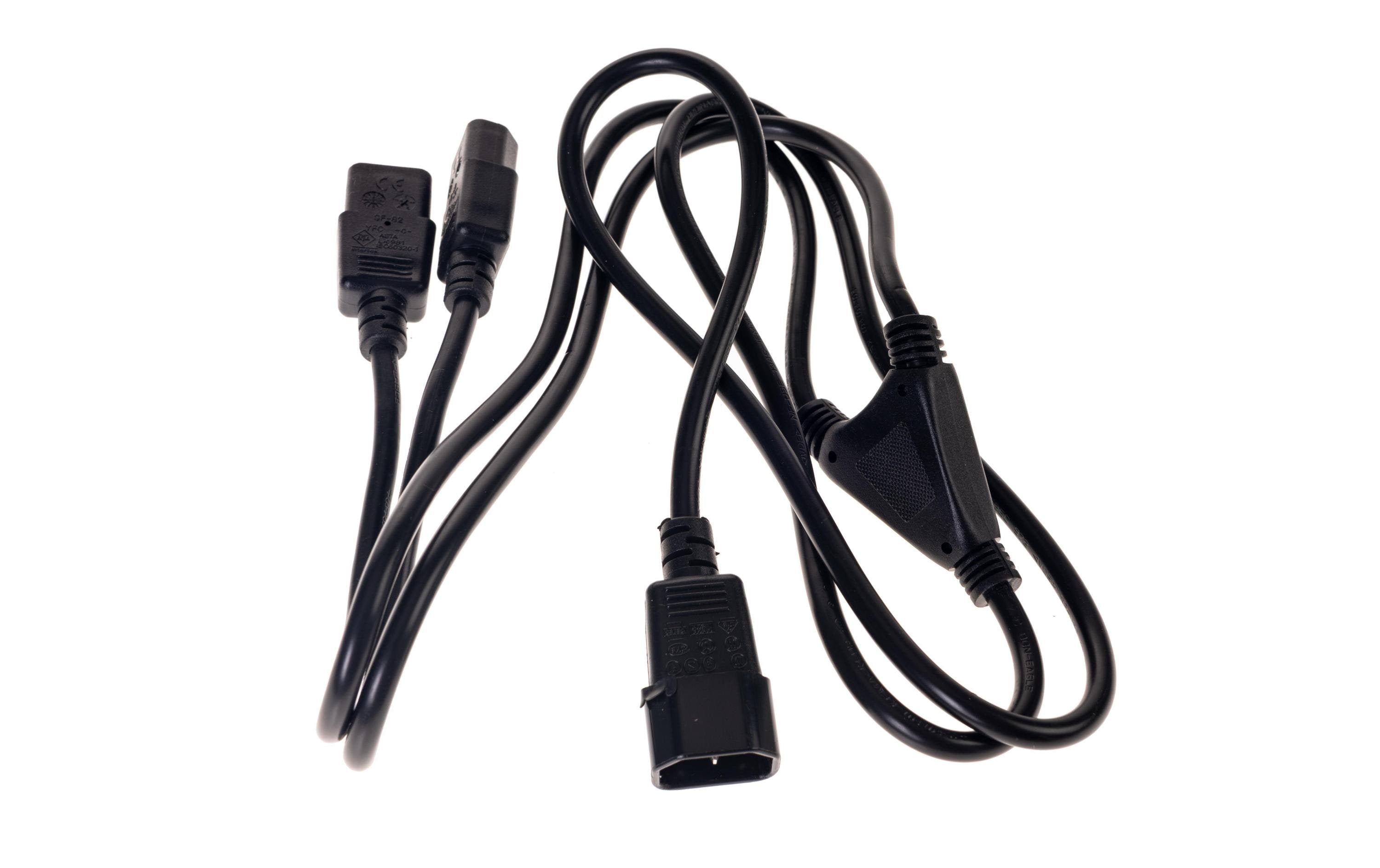 Verlängerungs-Netzkabel 230V: 1.6 Meter Kaltgerätestecker, schwarz, Y-Kabel