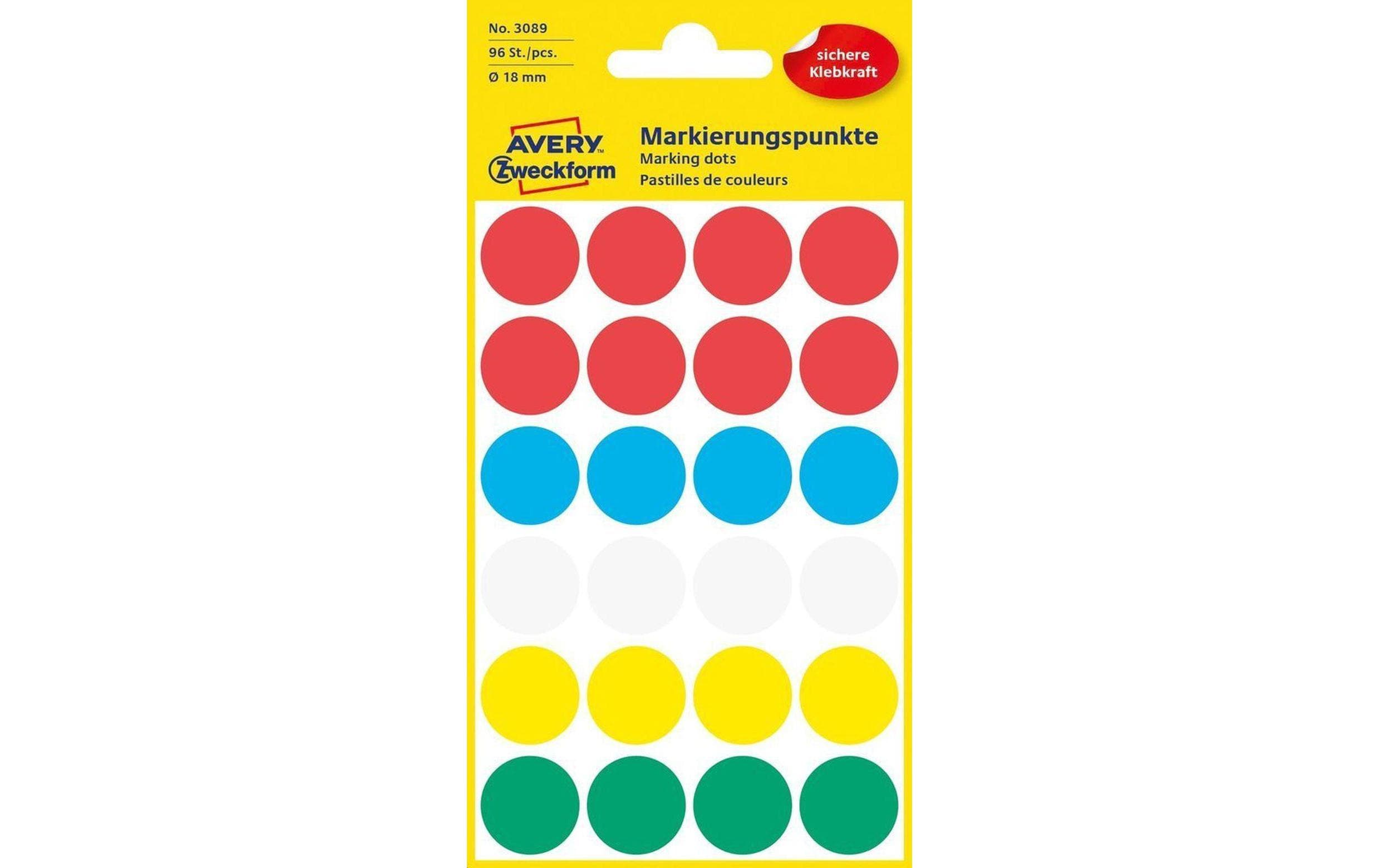 Avery Zweckform Markierungspunkte farbig Durchmesser 18mm, 4 Bogen/96 Etiketten